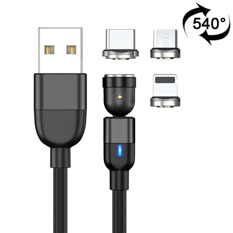 1m 3A Output 3 in 1 USB to 8 Pin + USB-C / Type-C + Micro USB 540 Degree Rotating Magnetic Data Sync Charging Cable