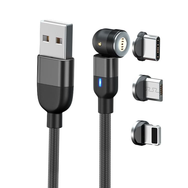 1m 3A Output 3 in 1 USB to 8 Pin + USB-C / Type-C + Micro USB 540 Degree Rotating Magnetic Data Sync Charging Cable