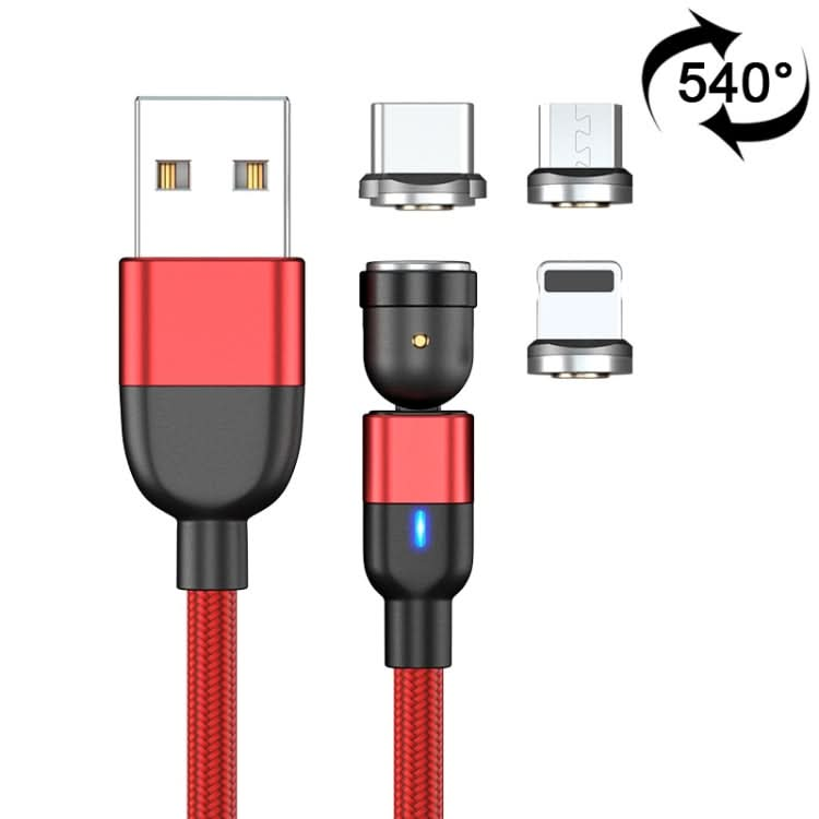 1m 3A Output 3 in 1 USB to 8 Pin + USB-C / Type-C + Micro USB 540 Degree Rotating Magnetic Data Sync Charging Cable