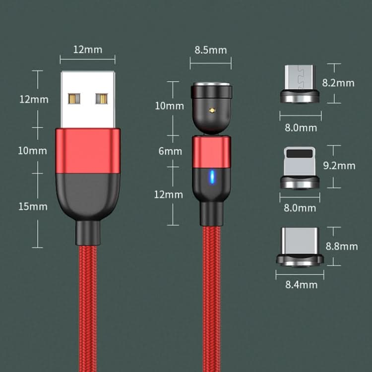 2m 3A Output 3 in 1 USB to 8 Pin + USB-C / Type-C + Micro USB 540 Degree Rotating Magnetic Data Sync Charging Cable