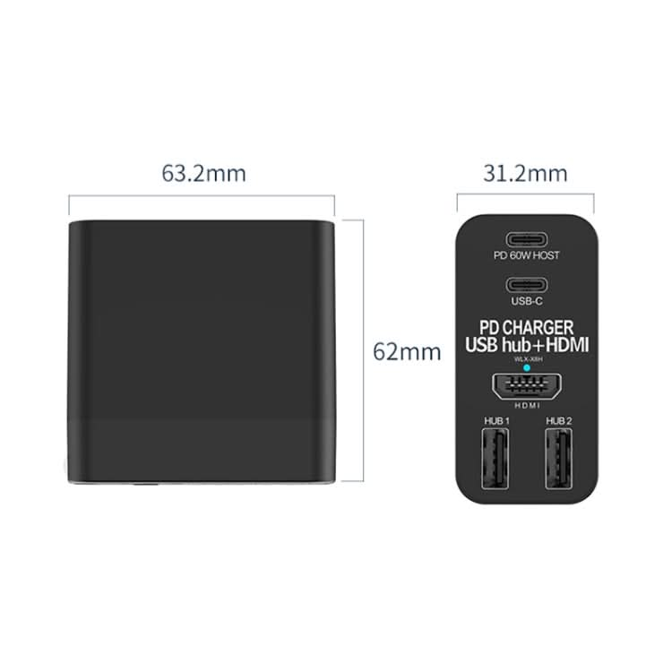 X8H 60W Type-C + USB + HDMI HUB PD Charger, US Plug