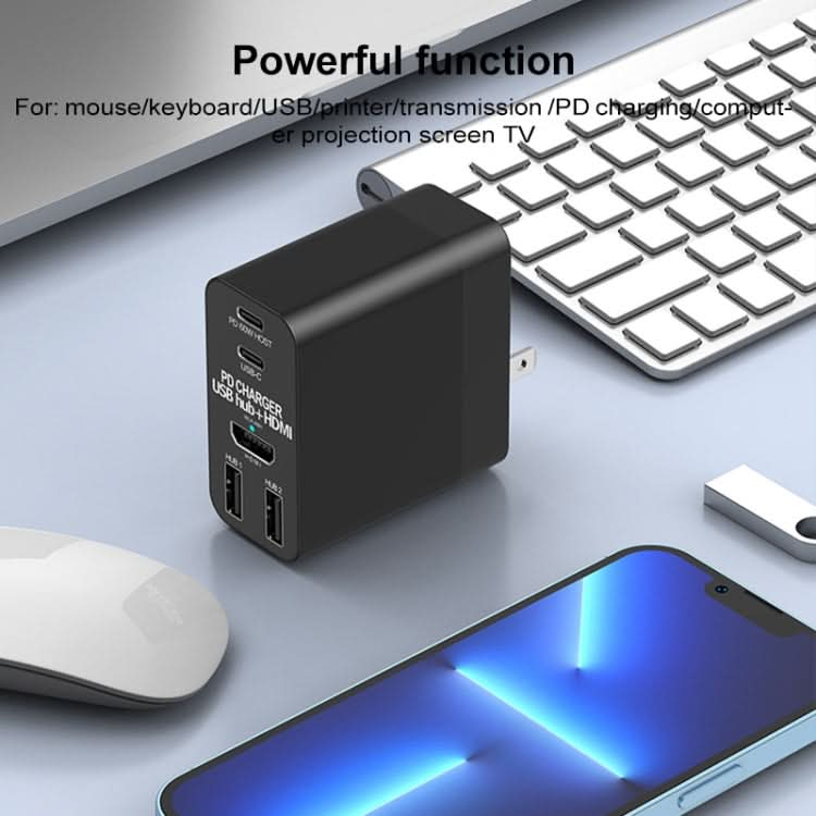 X8H 60W Type-C + USB + HDMI HUB PD Charger, US Plug