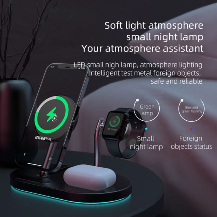 S20 4 in 1 15W Multifunctional Magnetic Wireless Charger with Night Light & Holder for Mobile Phones / AirPods