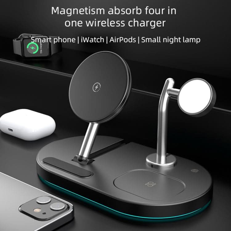 S20 4 in 1 15W Multifunctional Magnetic Wireless Charger with Night Light & Holder for Mobile Phones / AirPods