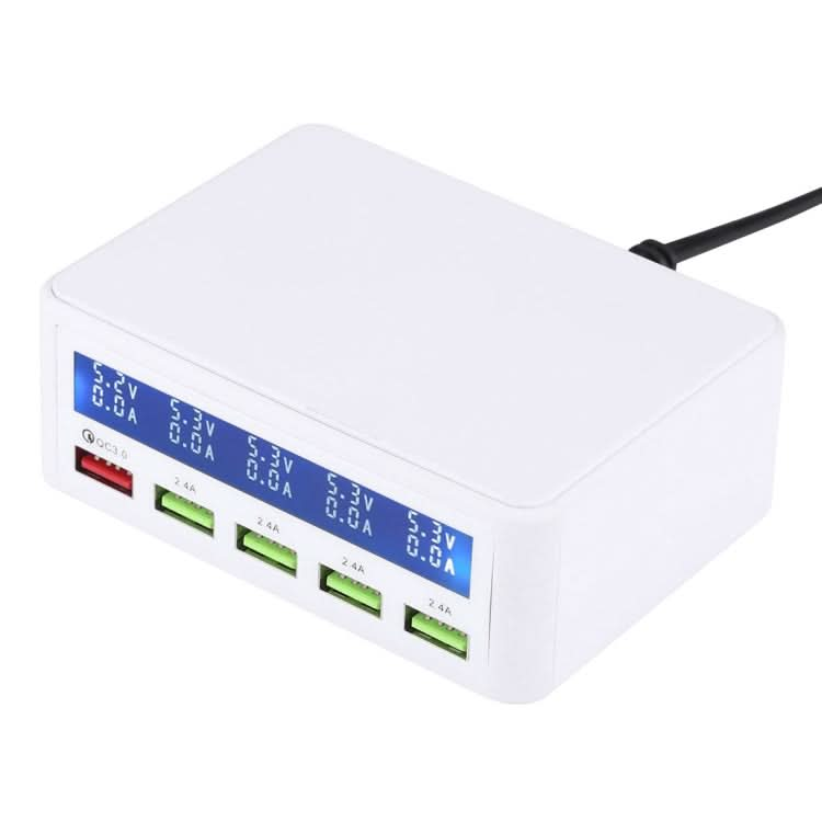 40W QC3.0  2.4A  4-USB Ports Fast Charger Station Travel Desktop Charger Power Adapter with LCD Digital Display, AU Plug