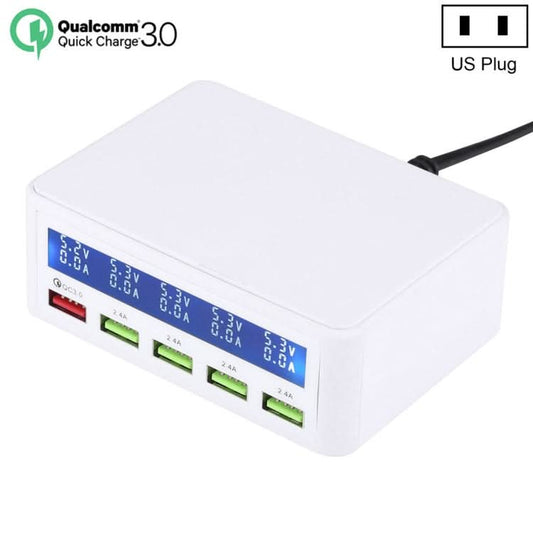 40W QC3.0  2.4A  4-USB Ports Fast Charger Station Travel Desktop Charger Power Adapter with LCD Digital Display, US Plug