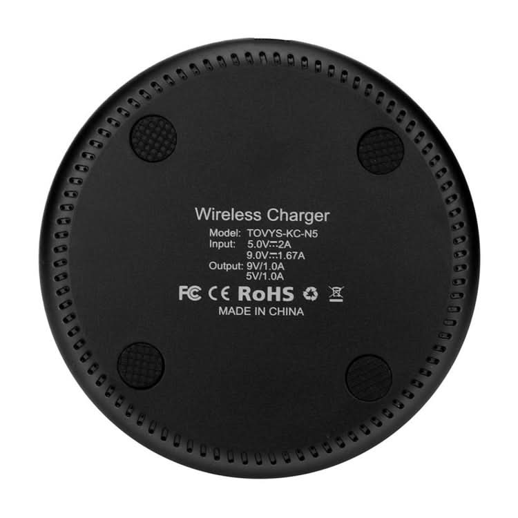 TOVYS-KC-N5 9V 1A Output Frosted Round Wire Qi Standard Fast Charging Wireless Charger, Cable Length: 1m