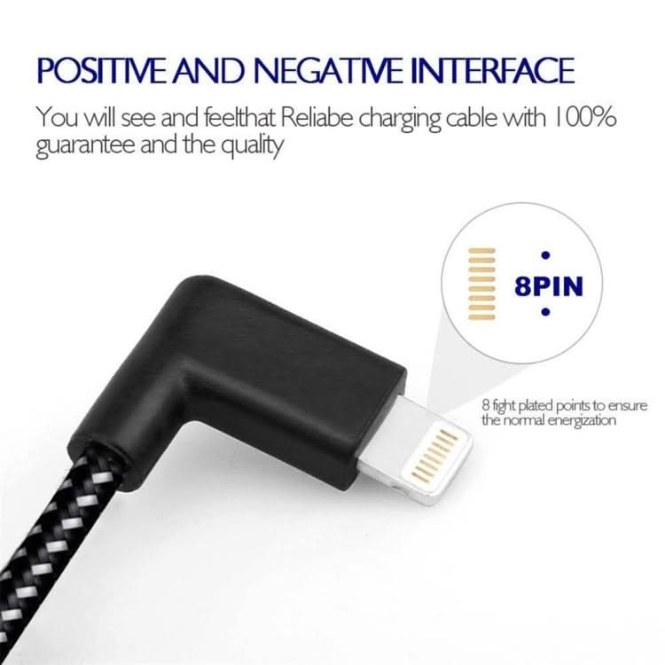 20cm 2A USB to 8 Pin Nylon Weave Style Double Elbow Data Sync Charging Cable