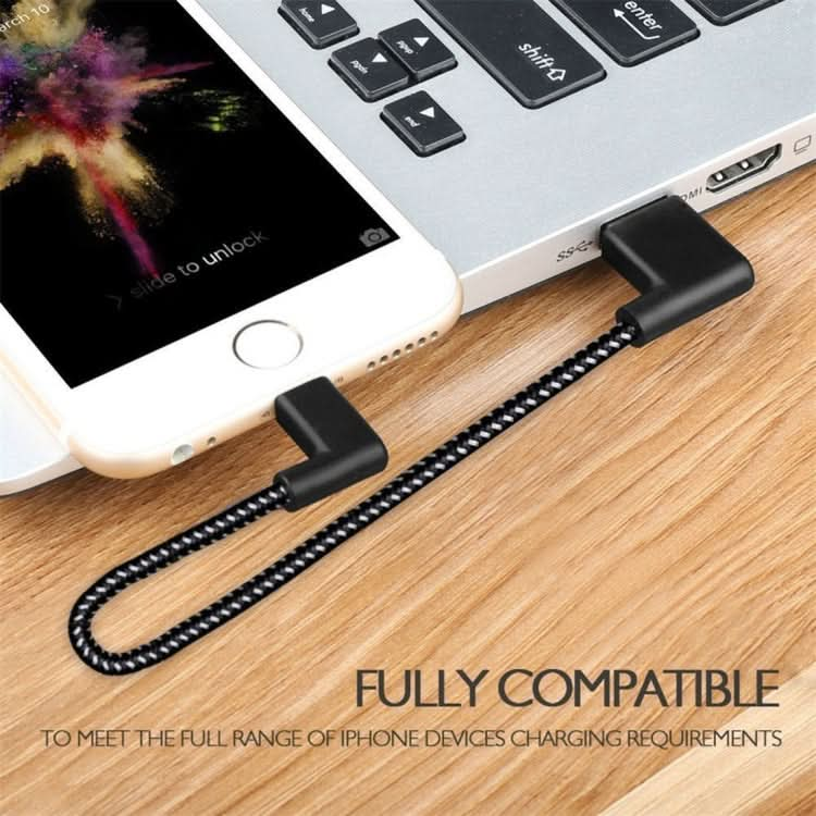 20cm 2A USB to 8 Pin Nylon Weave Style Double Elbow Data Sync Charging Cable