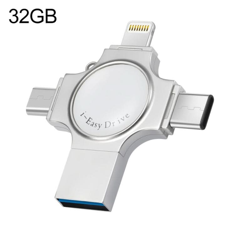 RQW-11S 4 in 1 USB 2.0 & 8 Pin & Micro USB & USB-C / Type-C 32GB Flash Drive