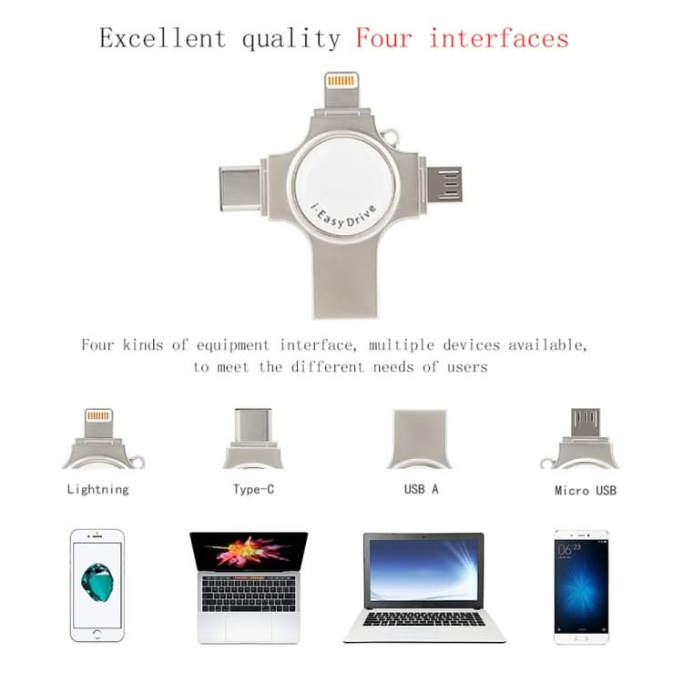 RQW-11S 4 in 1 USB 2.0 & 8 Pin & Micro USB & USB-C / Type-C 16GB Flash Drive