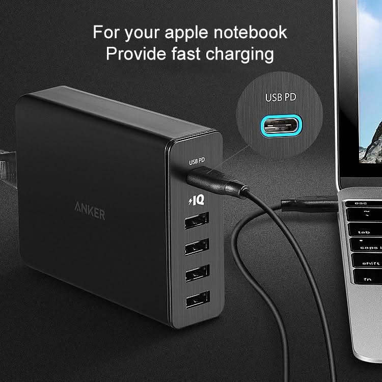 ANKER 2.4A USB-C / Type-C Power Delivery PD + 4 Ports Wall Changer for Mobile Phones / Tables / Macbooks, US Plug