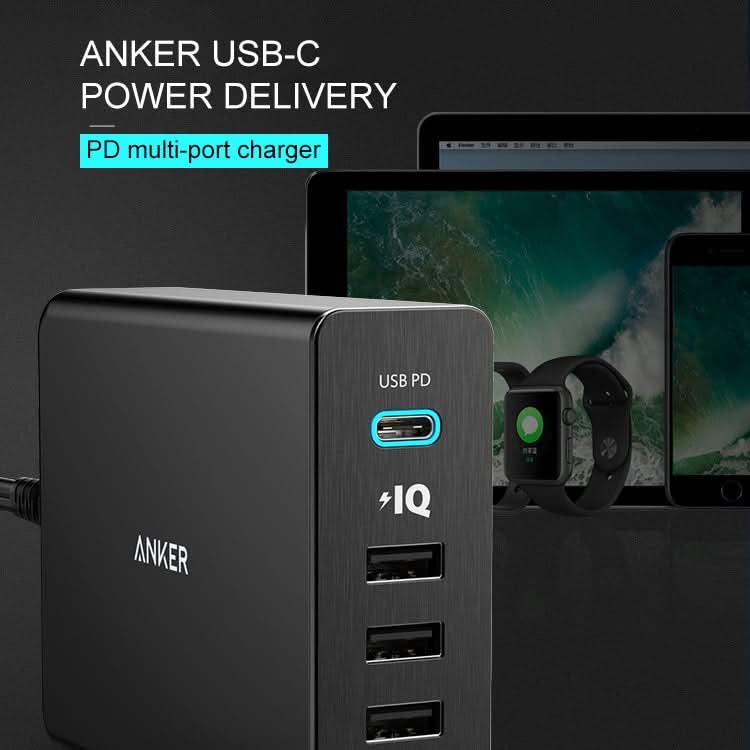 ANKER 2.4A USB-C / Type-C Power Delivery PD + 4 Ports Wall Changer for Mobile Phones / Tables / Macbooks, US Plug