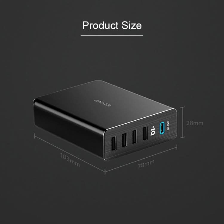 ANKER 2.4A USB-C / Type-C Power Delivery PD + 4 Ports Wall Changer for Mobile Phones / Tables / Macbooks, US Plug