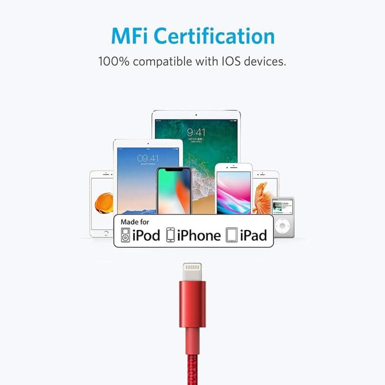 ANKER USB to 8 Pin Apple MFI Certificated Nylon Weaving Charging Data Cable, Length: 1m