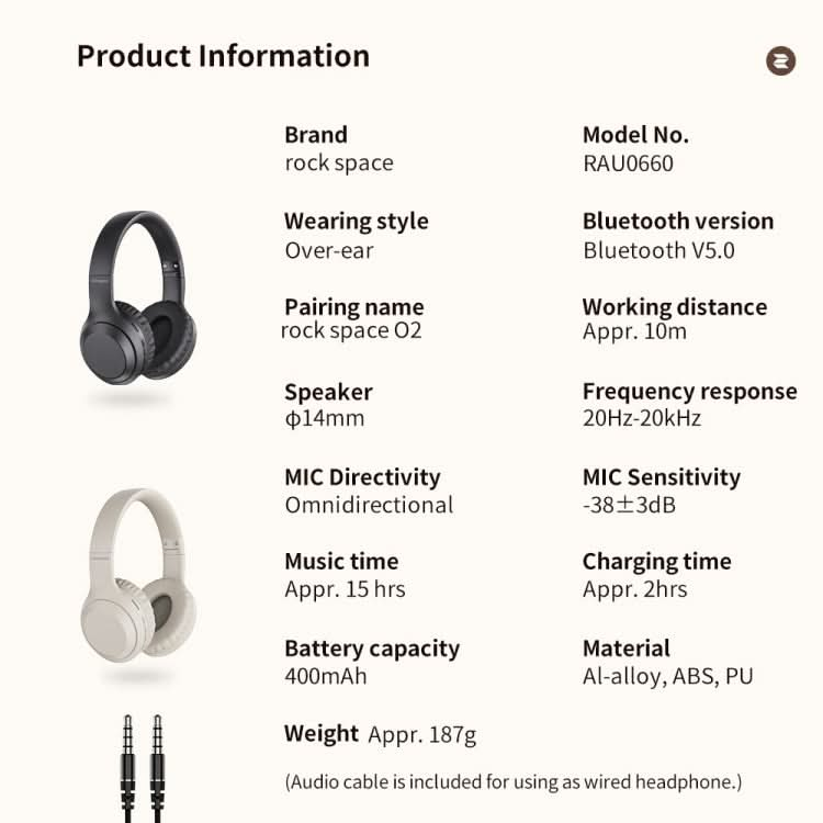 ROCK Space O2 HiFi Bluetooth 5.0 Wireless Headset with Mic, Support TF Card