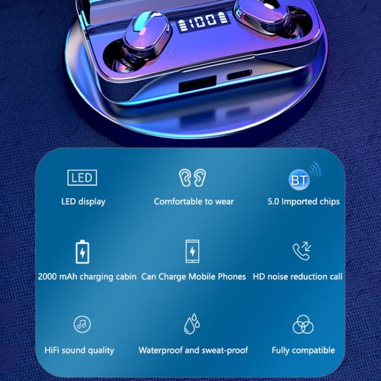 A9 TWS CVC8.0 and DSP Dual Noise Cancelling Bluetooth Earphone with Magnetic Charging Box & LED Digital Display, Support Touch & HD Call & Siri & Power Bank