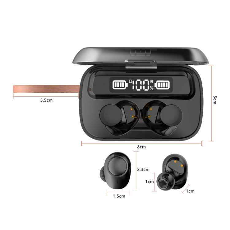 A13 TWS CVC8.0 and DSP Dual Noise Cancelling Touch Bluetooth Earphone with Charging Box, Support LED Digital Display & Clock & Flashlight & HD Call & Siri & Power Bank