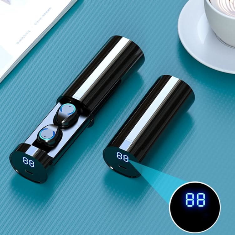 F9-6 TWS CVC8.0 Noise Cancelling Touch Bluetooth Earphone with Pull-out Cylindrical Charging Box, Support LED Power Digital Display & Call & Siri