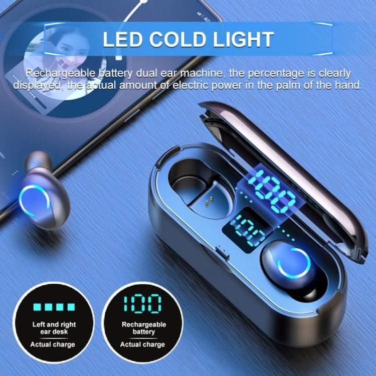 F9-8 TWS CVC8.0 Noise Cancelling Touch Mini Bluetooth Earphone with Charging Box, Support Three-screen LED Power Display & Mobile Phone Holder & Call & Voice Assistant