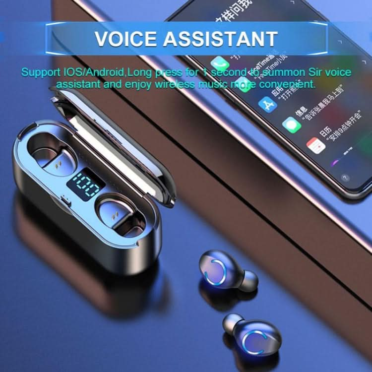 F9-8 TWS CVC8.0 Noise Cancelling Touch Mini Bluetooth Earphone with Charging Box, Support Three-screen LED Power Display & Mobile Phone Holder & Call & Voice Assistant