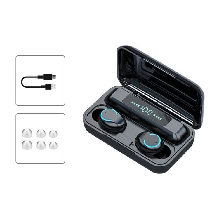 F9-9 TWS CVC8.0 Noise Cancelling Bluetooth Earphone with Charging Box, Support Touch Lighting Effect & Three-screen LED Power Display & Power Bank & Mobile Phone Holder & HD Call & Voice Assistant