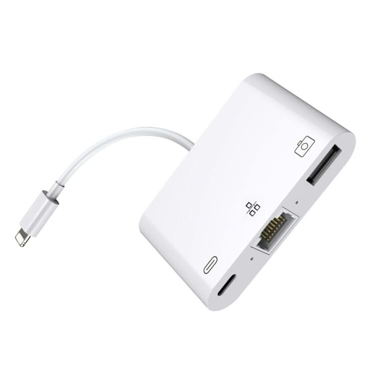 8 Pin to RJ45 1000Mbps Network Adapter + Charging Port + Camera USB Read Multi-function Converter