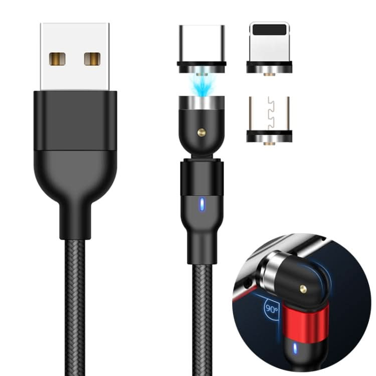 2m 2A Output 3 in 1 USB to 8 Pin + USB-C / Type-C + Micro USB Nylon Braided Rotate Magnetic Charging Cable