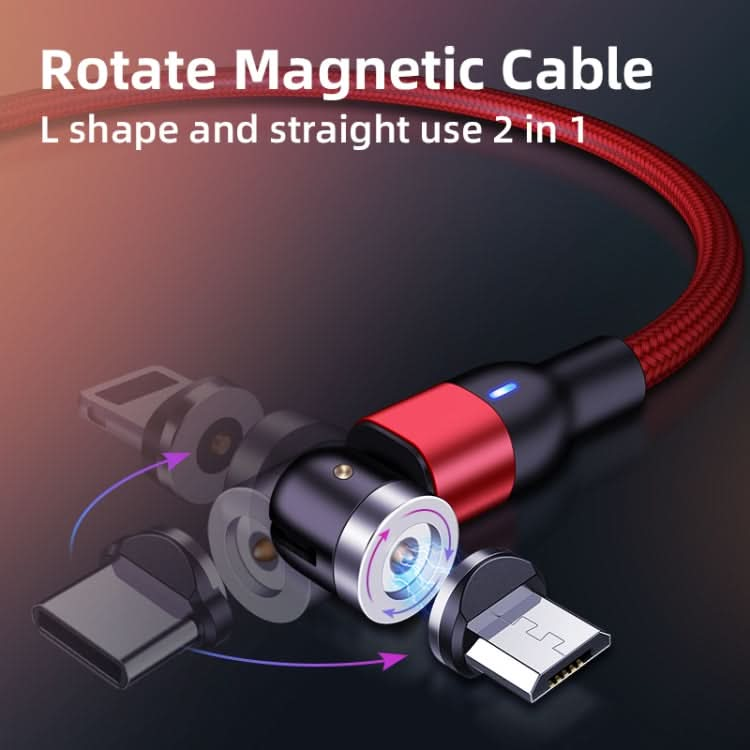 2m 2A Output 3 in 1 USB to 8 Pin + USB-C / Type-C + Micro USB Nylon Braided Rotate Magnetic Charging Cable