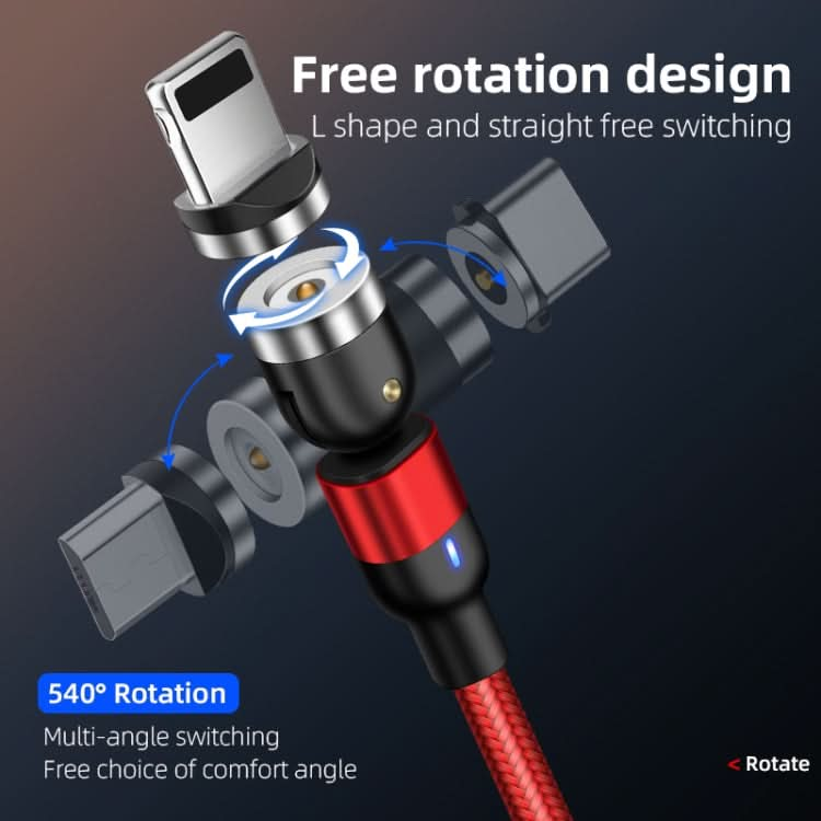 2m 2A Output 3 in 1 USB to 8 Pin + USB-C / Type-C + Micro USB Nylon Braided Rotate Magnetic Charging Cable