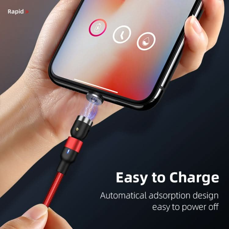 2m 2A Output 3 in 1 USB to 8 Pin + USB-C / Type-C + Micro USB Nylon Braided Rotate Magnetic Charging Cable