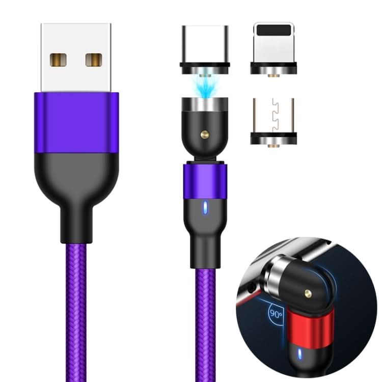 2m 2A Output 3 in 1 USB to 8 Pin + USB-C / Type-C + Micro USB Nylon Braided Rotate Magnetic Charging Cable