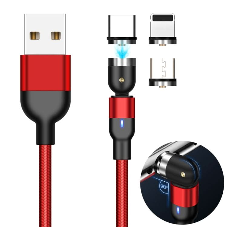 2m 2A Output 3 in 1 USB to 8 Pin + USB-C / Type-C + Micro USB Nylon Braided Rotate Magnetic Charging Cable