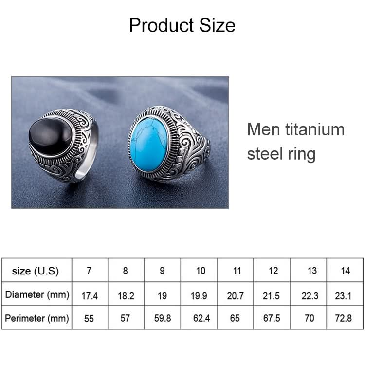 Europe and America Style Retro Gemstone Turquoise Men Titanium Steel Ring, Size: 7, Diameter: 17.4mm, Perimeter: 55mm Reluova