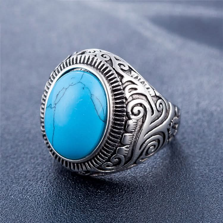 Europe and America Style Retro Gemstone Turquoise Men Titanium Steel Ring, Size: 7, Diameter: 17.4mm, Perimeter: 55mm Reluova