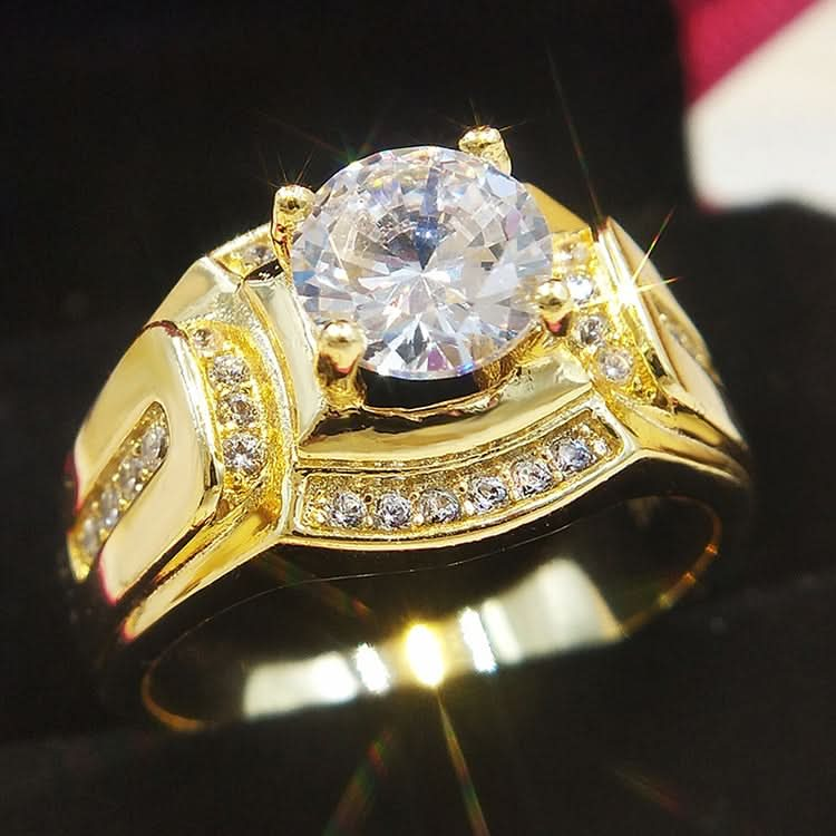 Fashion Businessman 18K White Gold Plated + AAA Zircon Men Diamond Ring, Size: 7, Diameter: 17.3mm, Perimeter: 54.5mm Reluova