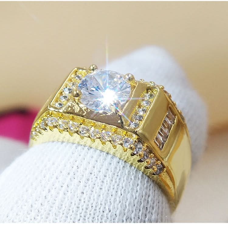 Fashion New Style Gold Plated + AAA Zircon Inlaid Rhinestone Men Diamond Ring, Size: 8, Diameter: 18.1mm, Perimeter: 57mm Reluova