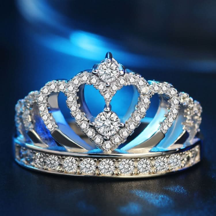 Princess Queen Crown-shaped Platinum Plated Zircon Ring, US Size: 8, Diameter: 18.1mm, Perimeter: 57mm Reluova