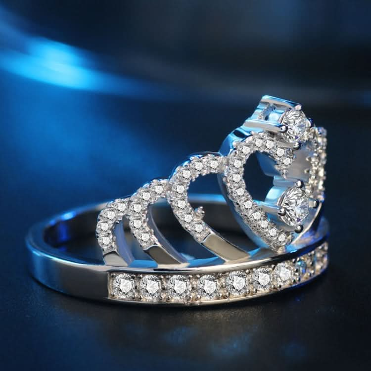 Princess Queen Crown-shaped Platinum Plated Zircon Ring, US Size: 8, Diameter: 18.1mm, Perimeter: 57mm Reluova