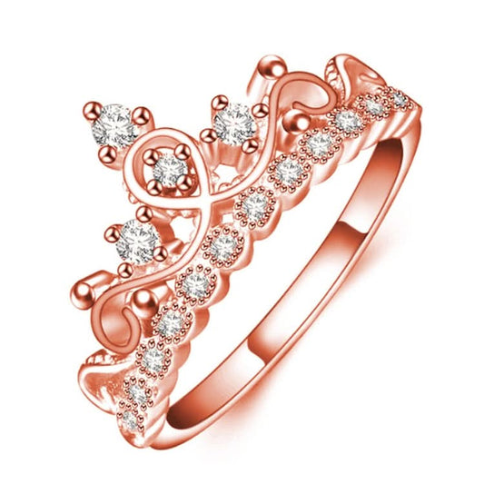 Princess Queen Crown-shaped Rose Gold Plated Zircon Ring, US Size: 5, Diameter: 15.7mm, Perimeter: 49.3mm Reluova