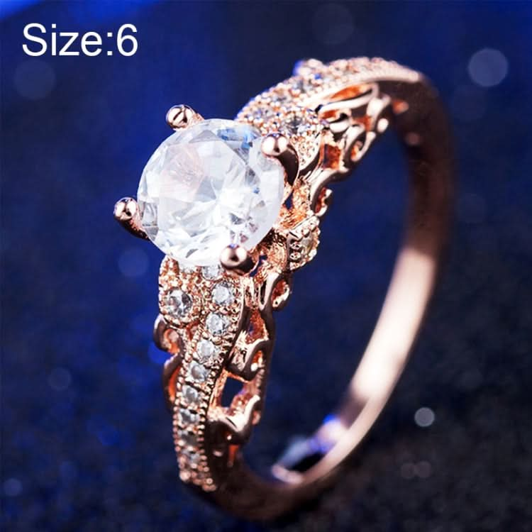 1 Pair Women Fashion Micro-inlaid Zircon Engagement Ring Princess Queen Aristocratic Temperament Couple Ring(Rose Gold US size: 6)