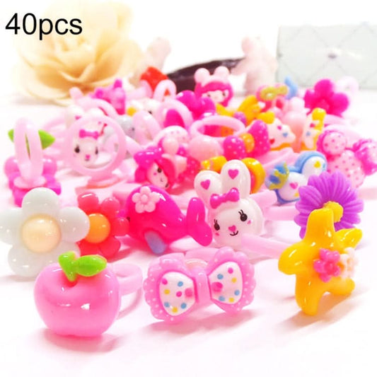 40 PCS Children Cute Cartoon Resin Flower Animal Heart Bow-knot Ring, Smooth Surface-Reluova