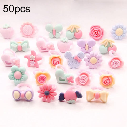 50 PCS Children Cute Cartoon Resin Flower Animal Heart Bow-knot Ring, Frosted Surface-Reluova