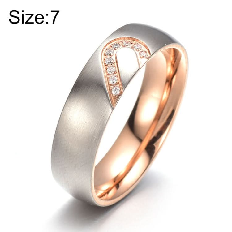 Fashion Rhinestone Love Heart Splice Couples Ring Fine Titanium Steel Ring for Men and Women(Gold with Diamond, US Size: 7) Reluova