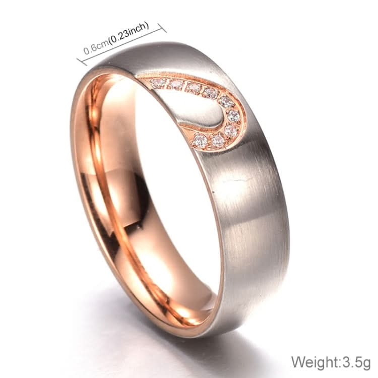 Fashion Rhinsetone Love Heart Splice Couples Ring Fine Titanium Steel Ring for Men and Women(Gold with Diamond, US Size: 8) Reluova