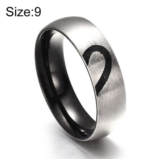 Fashion Rhinestone Love Heart Splice Couples Ring Fine Titanium Steel Ring for Men and Women(Silver without Diamond, US Size: 9) Reluova