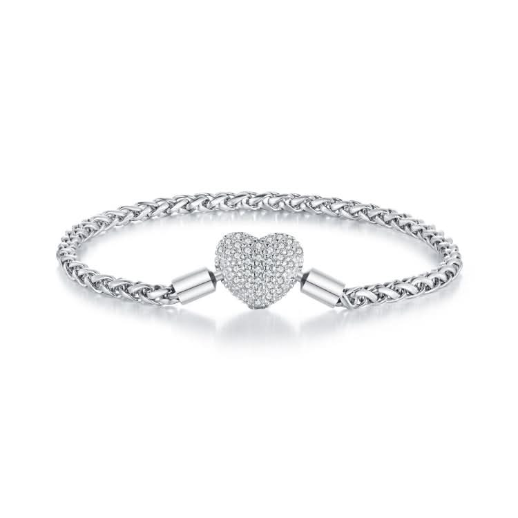 BSB133-17 Sterling Silver S925 White Gold Plated Zircon Heart Sparkling Bracelet Reluova