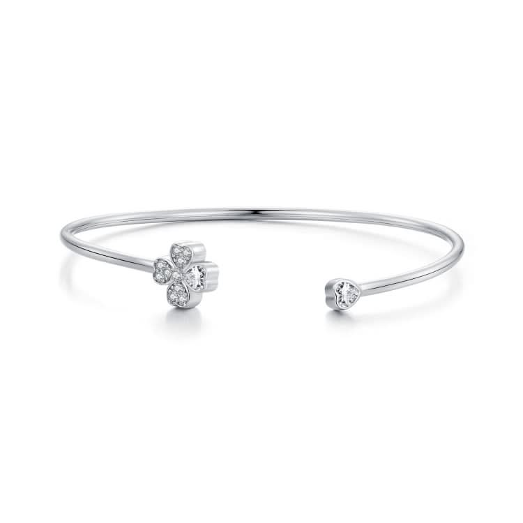 BSB134 Sterling Silver S925 Plated Platinum Zircon Four-leaf Clover Open Bracelet Hand Decoration Reluova