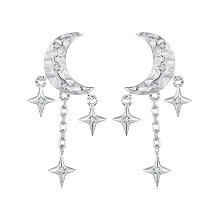 BSE858 Sterling Silver S925 White Gold Plated Zircon Moon Tassel Stud Earrings Reluova