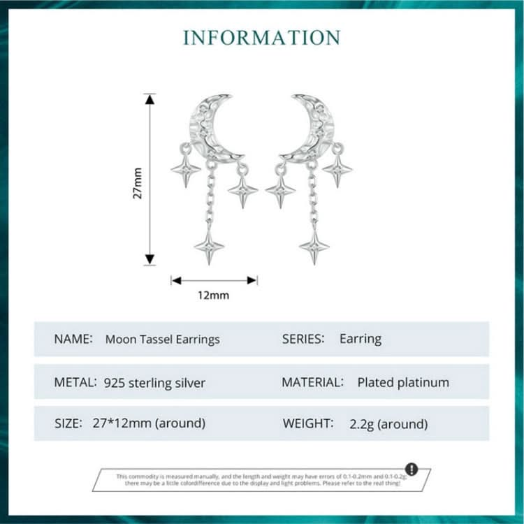 BSE858 Sterling Silver S925 White Gold Plated Zircon Moon Tassel Stud Earrings Reluova